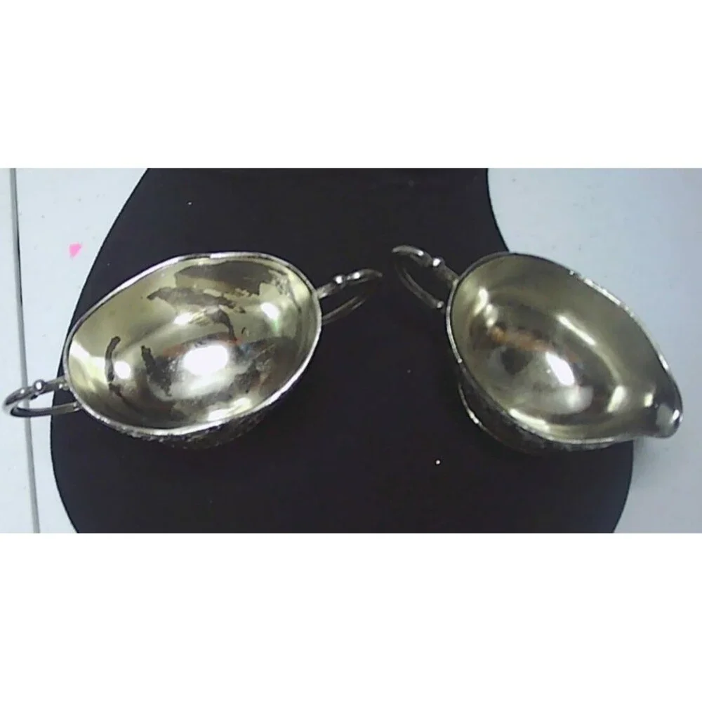 Vtg EP Zinc Grape Vine Sugar and Creamer Set Papan 4.5x2x2